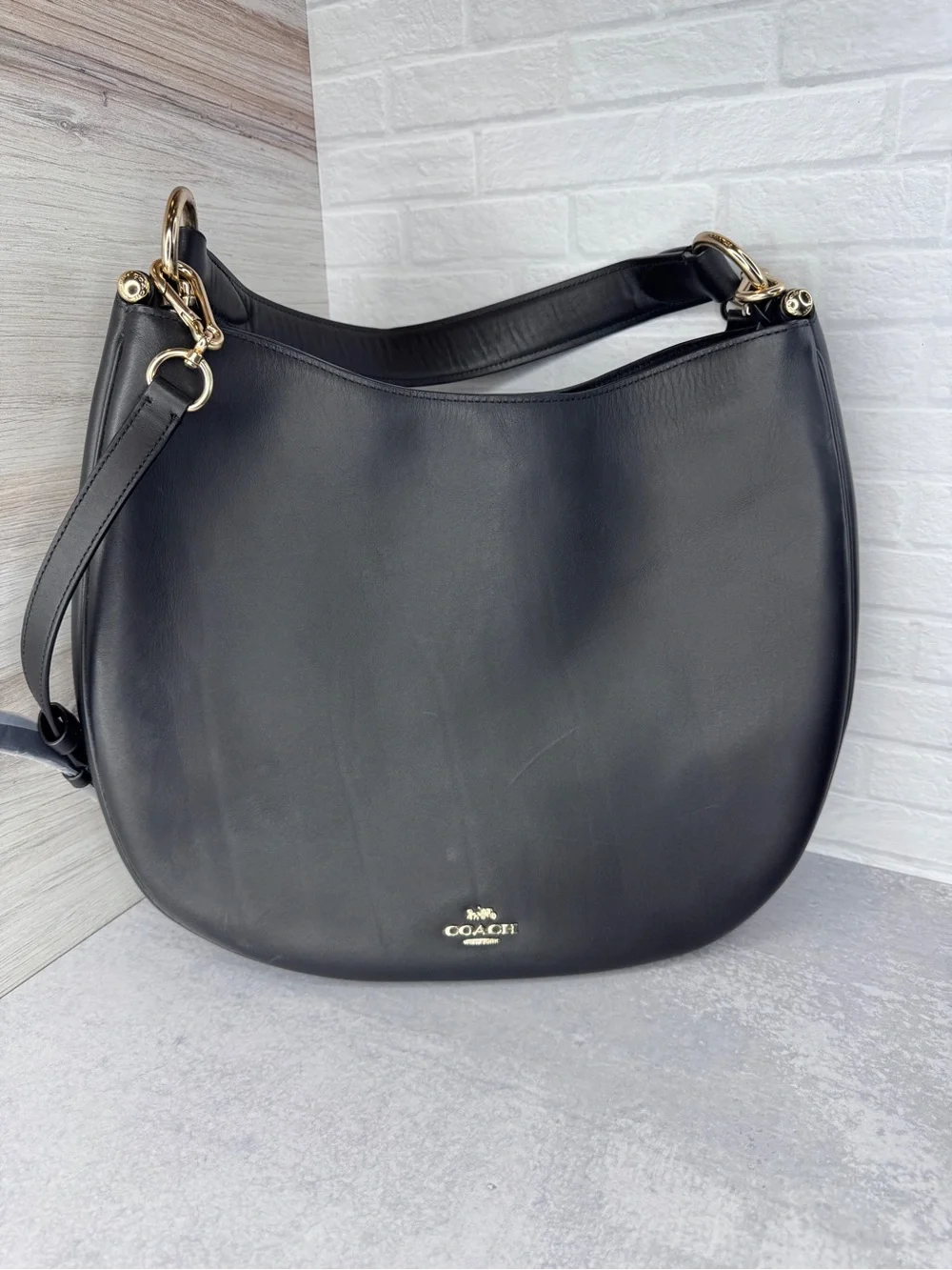 Coach Black Leather Hobo Bag with Gold Hardware